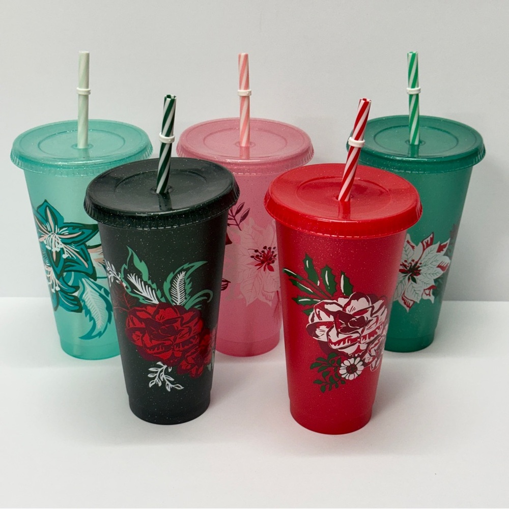 Starbucks Holiday 2022 Glitter Floral reusable cold cups